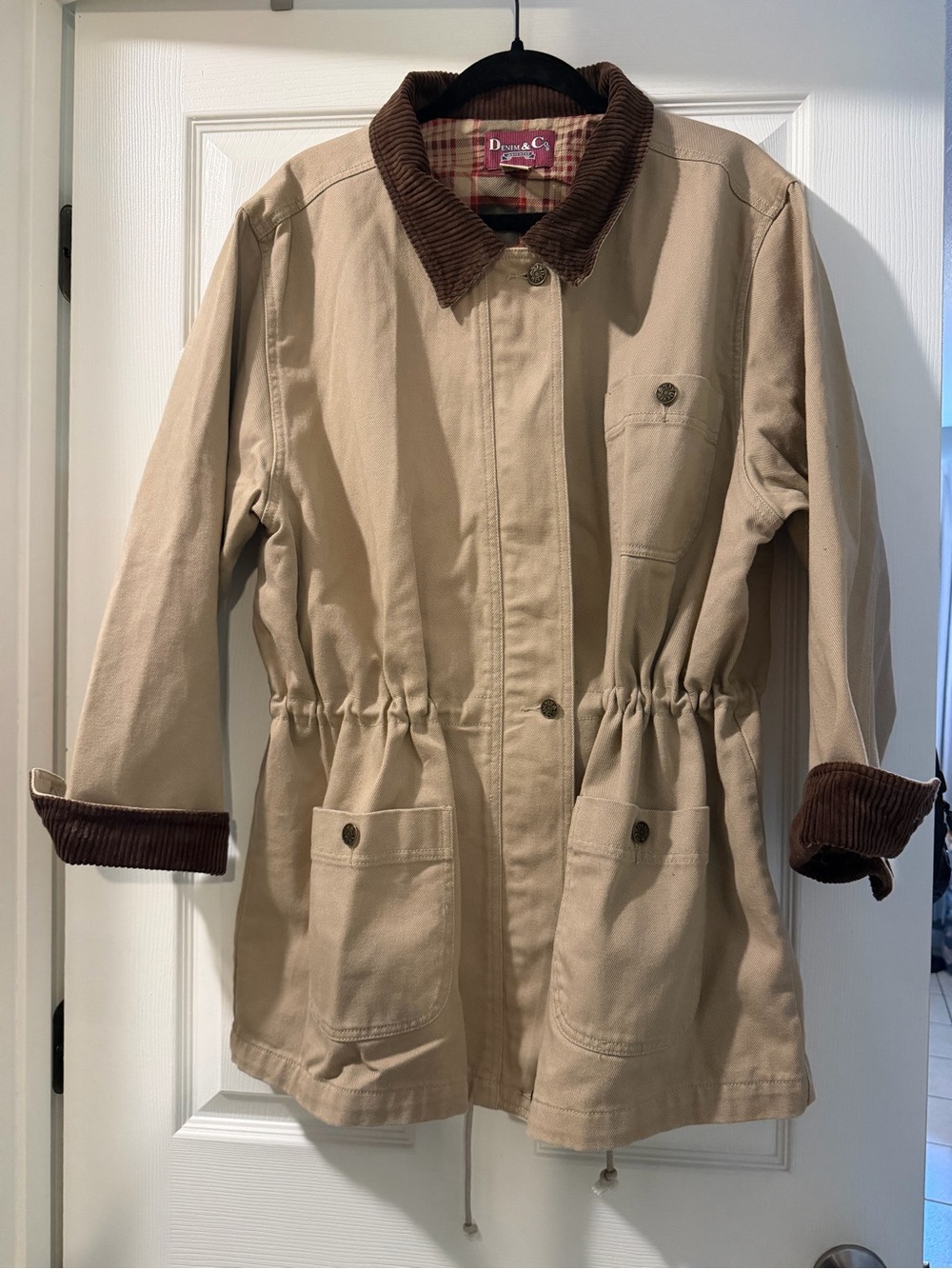 Denim&Co Tan Utility Jacket with Brown Corduroy Collar